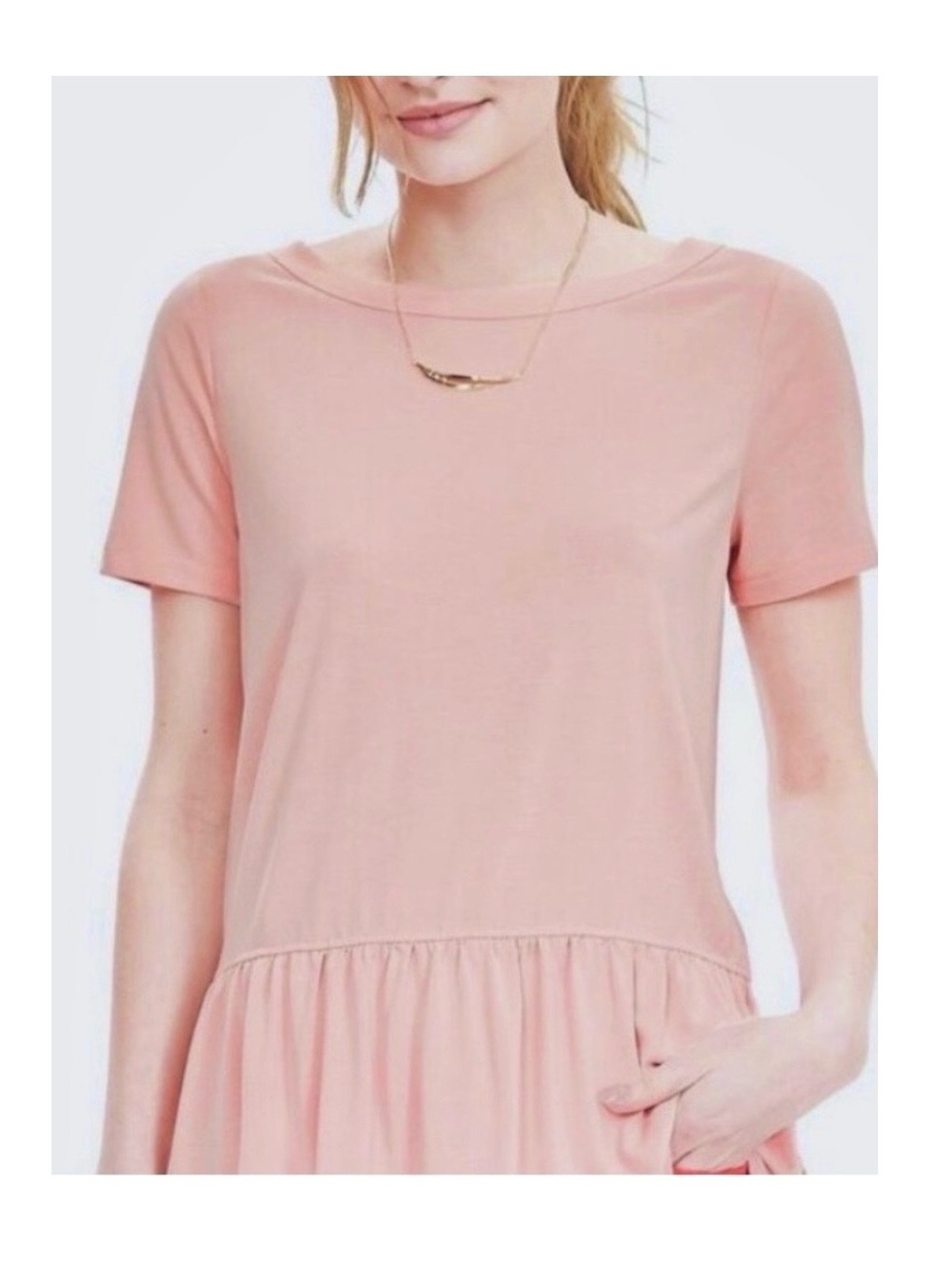 🆕Bp. Nordstrom- Women's Soft Pink Short Sleeve Peplum Ruffle Hem Top. Size: XXL